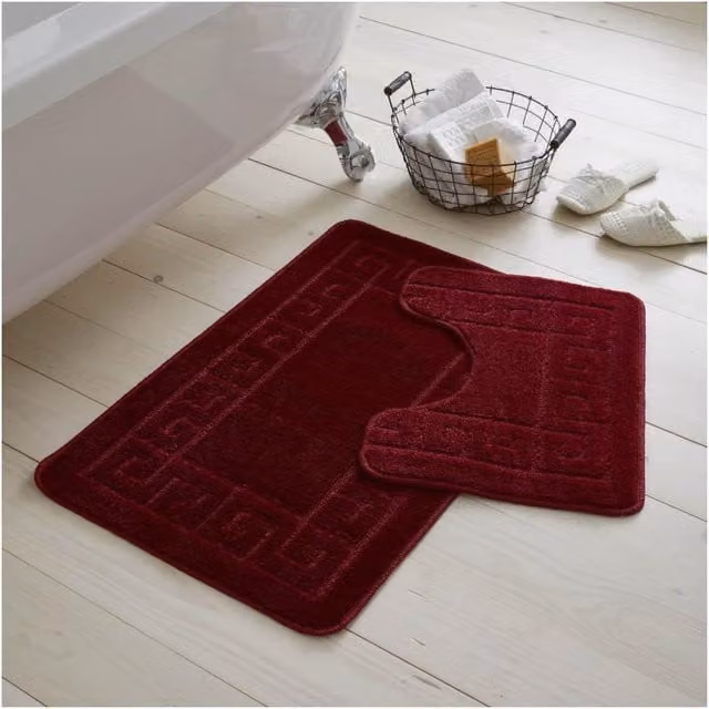 GAVENO CAVAILIA 2 Piece Non-Slip Cotton Greek Bath Mat Set, Red, W: 75 cm, D: 50 cm, H: 2 cm