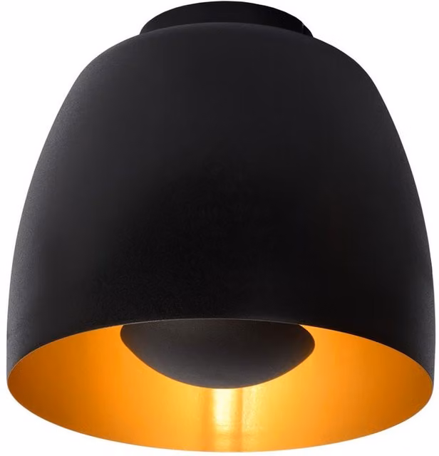 Lucide Nolan Classic Flush Ceiling Light in Black with Transparent Glass