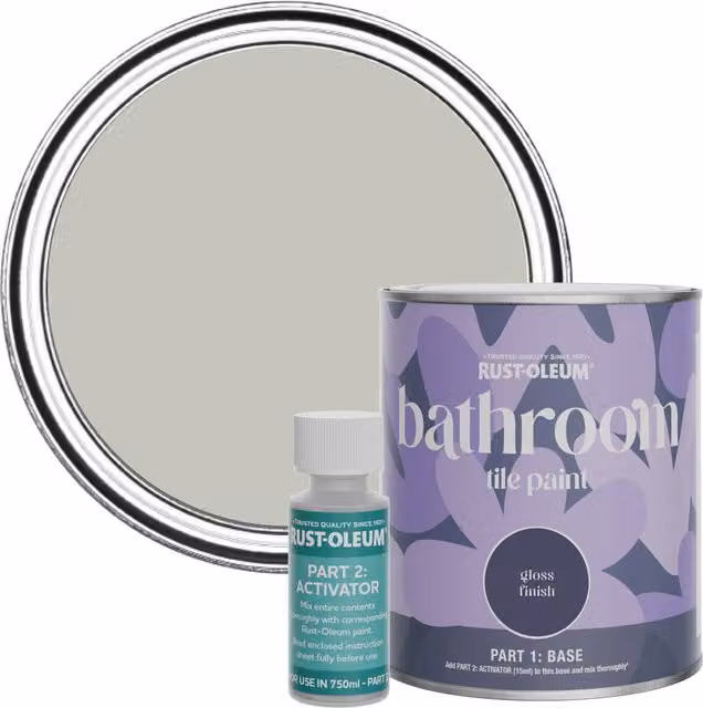 Rust-Oleum Bathroom Tile Paint in Tyne Fog Grey Gloss Finish, 750ml