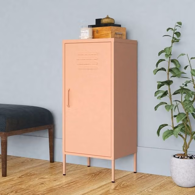 Berkfield Modern Pink Metal Storage Cabinet with Hinged Doors, W/D/H: 42.5 x 35 x 101.5 cm