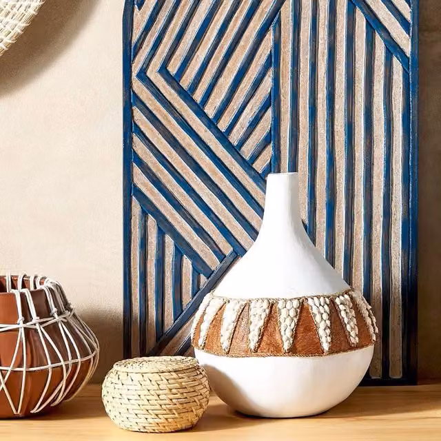 Wyld and Coco White Ceramic Round Tabletop Vase, Height: 33 cm