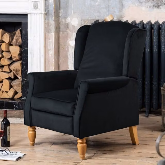 Artemis Home Barksdale Relax Recliner Armchair in Black Velvet Fabric with Solid Wood Frame