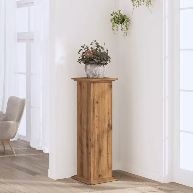 Berkfield Home Artisan Oak Plant Stand in Brown, W/D/H: 33 x 33 x 100 cm – 1