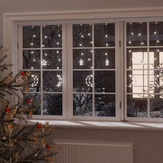 Berkfield Home Star and Moon Fairy Lights with Remote Control, 138 LED Cool White in Clear – 1