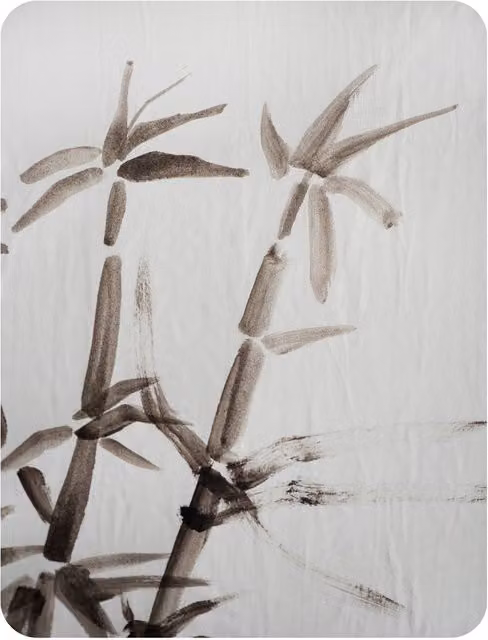 Benjamin Tate Design Japanese Painting of Bamboo Fleece Blanket in White and Beige, W/D/H: 120 x 150 cm – 2