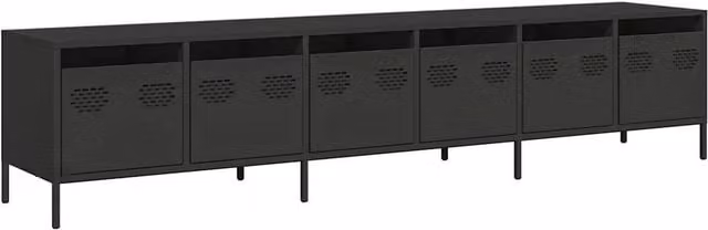 Berkfield Home Industrial Black Matt TV Cabinet in Cold-rolled Steel W/D/H: 202 x 39 x 43.5 cm