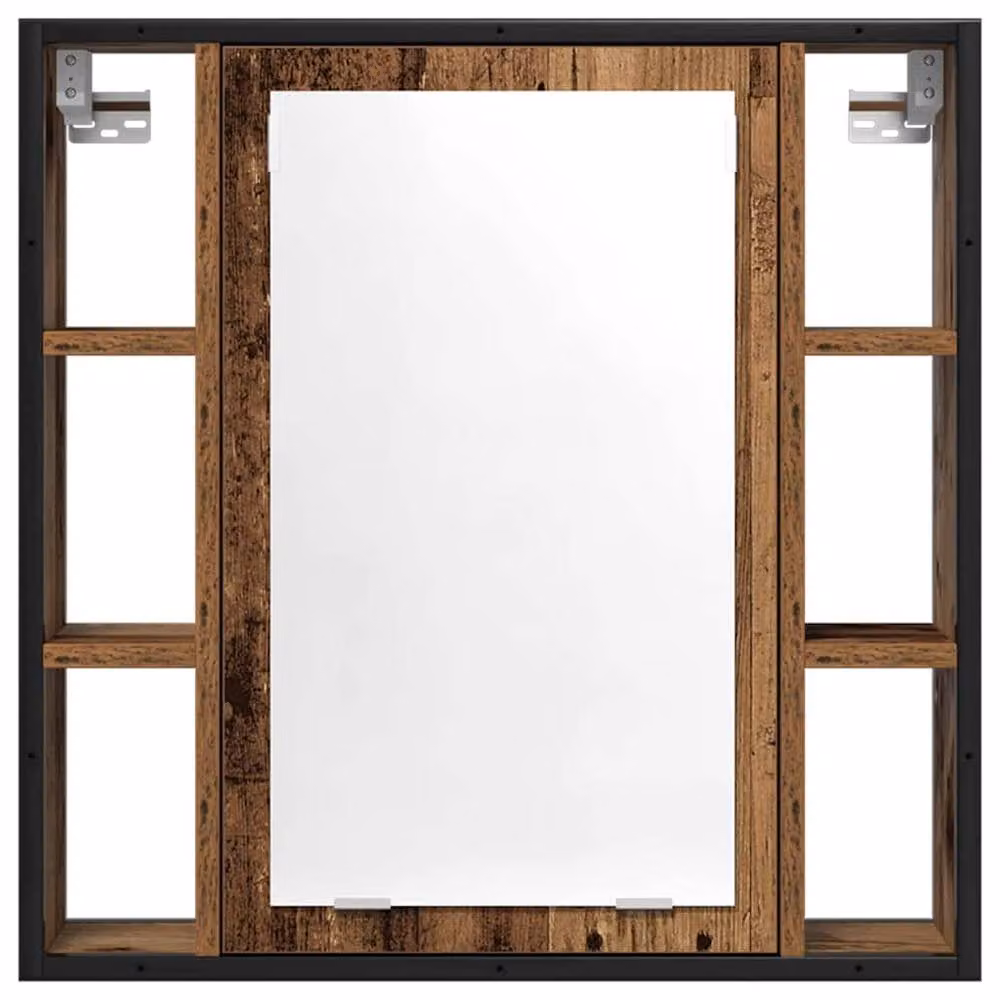 Berkfield Home Rustic Old Wood Bathroom Mirror Cabinet, Brown, W: 60 cm, H: 60 cm, D: 16 cm – 4