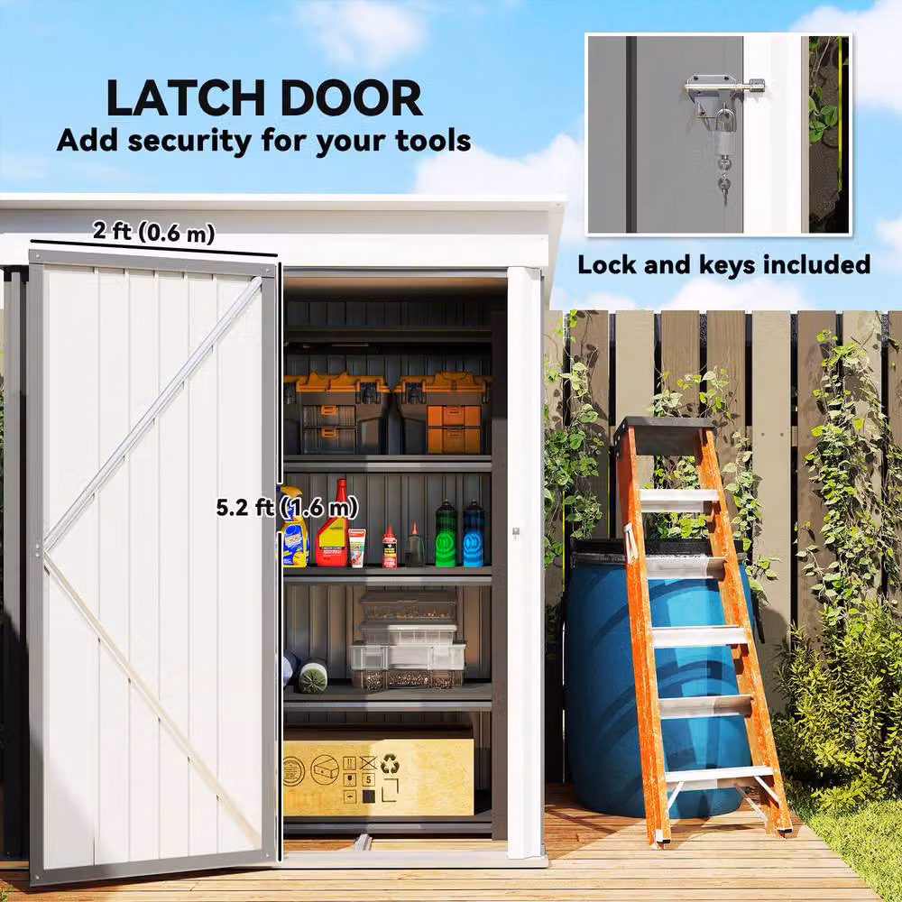 Rolipo Grey Metal Lean-To Pent Garden Shed with Shelving and Lock, W/D/H: 152.4 x 91.44 x 182.88 cm – 7