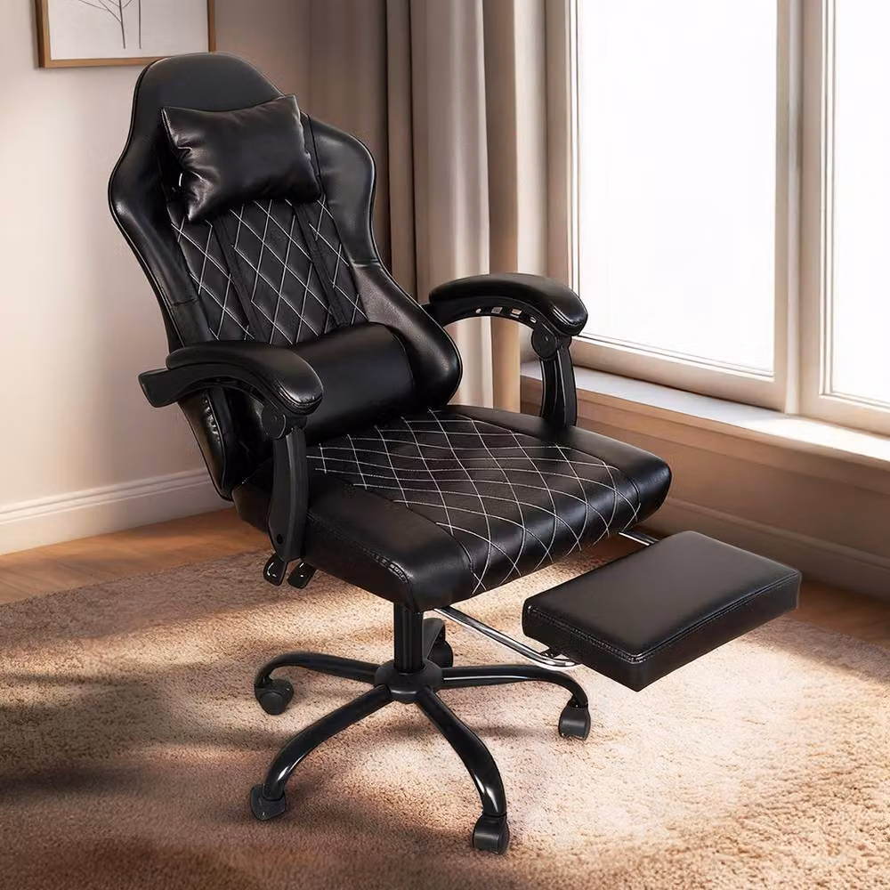 Levede Ergonomic Gaming Chair in Black with Headrest, Adjustable Height and Swivel Function – 3