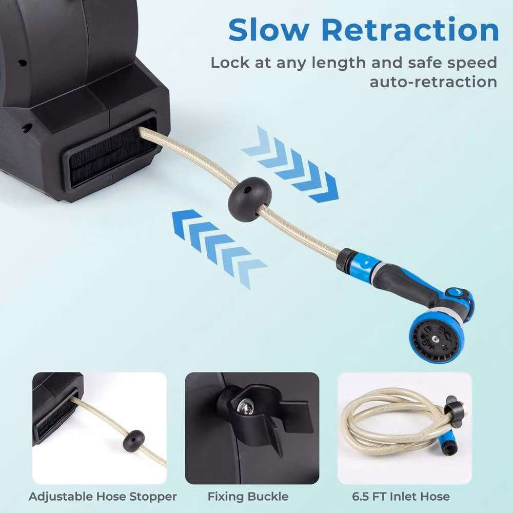 Kelvenix Blue Automatic Wall-Mounted Retractable Garden Hose Reel with Wall Bracket – 3