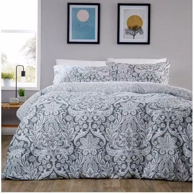 New Edge Blinds Aria Grey Microfibre Seersucker Duvet Cover, 90 x 200 cm – 1