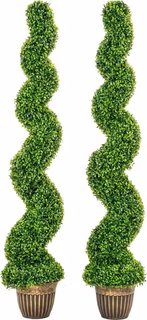HOMCOM Set of 2 Green Artificial Topiary Spiral Boxwood Trees with Pots, Height: 150 cm – 1