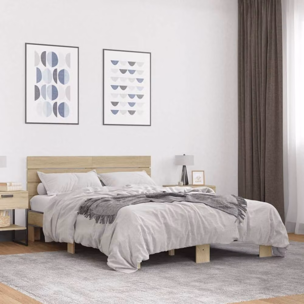 Berkfield Home Sonoma Oak Durable Bed Frame in Light Brown W/D/H: 140 x 200 x 81 cm – 2