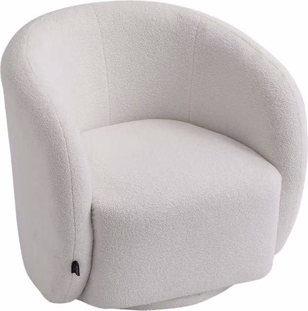 Livingandhome White Bouclé Fabric Tub Swivel Chair with Armrests