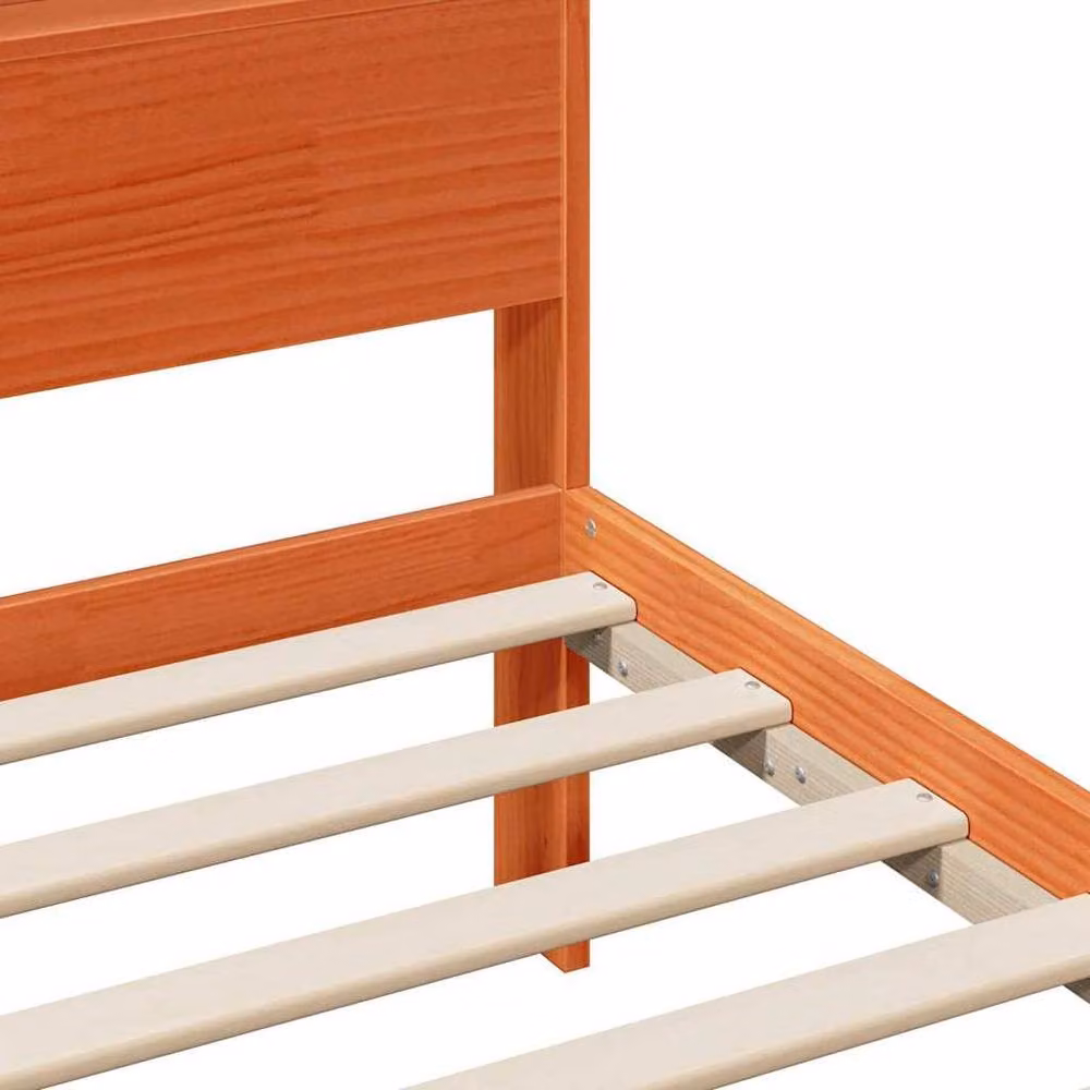 Berkfield Home Modern Pine Bed Frame with Headboard in Wax Brown, W/D/H: 90 x 190 x 82 cm – 4