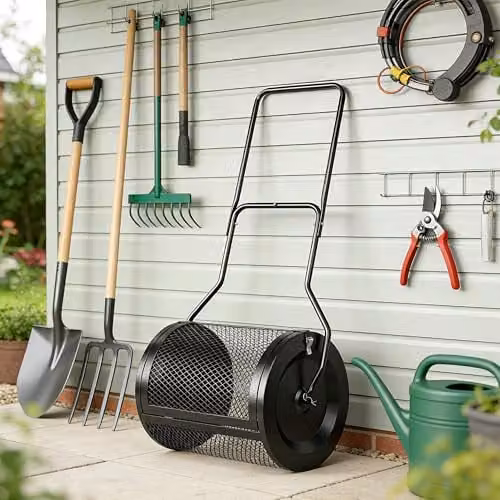 Outsunny Manual Metal Compost and Peat Moss Spreader with Mesh Basket, Black – 7