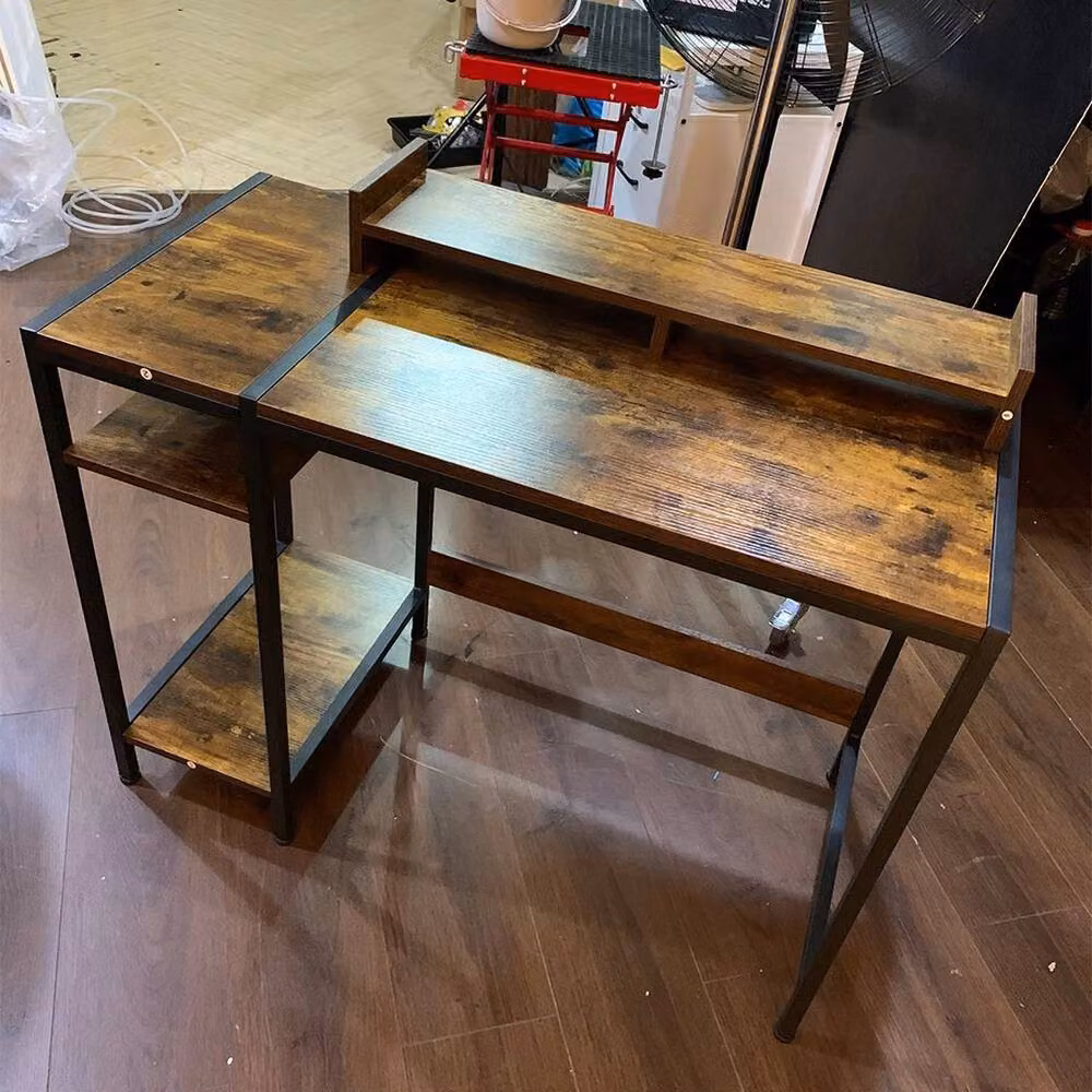 FLAVORA Brown Industrial Gaming Desk and Home Office Workstation – 4