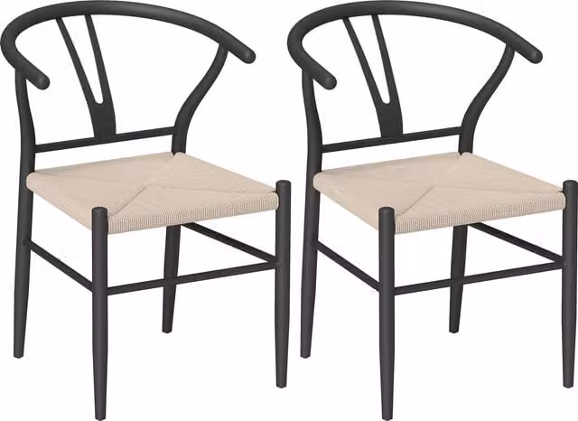 HOMCOM Set of 2 Mid-Century Weave Dining Chairs with Y-Shaped Backrest in Black