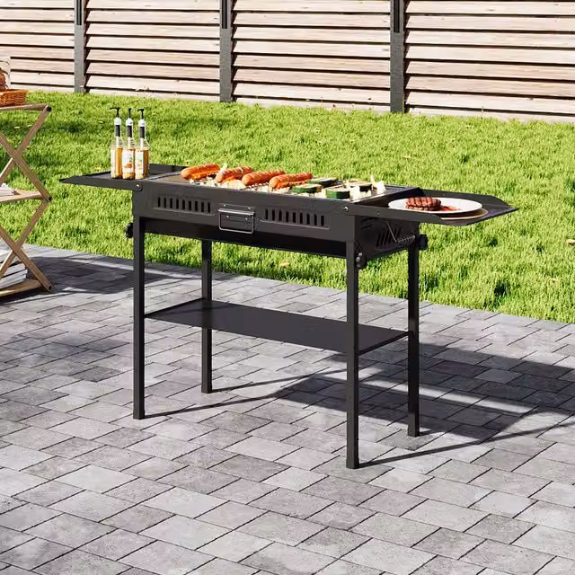 Darphe Black Metal Portable Charcoal Barbecue Grill with Cart