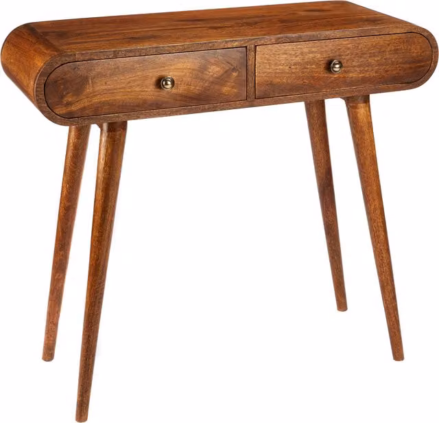 Elm Home And Garden Mid Century Mango Wood 2 Drawer Console Table in Brown