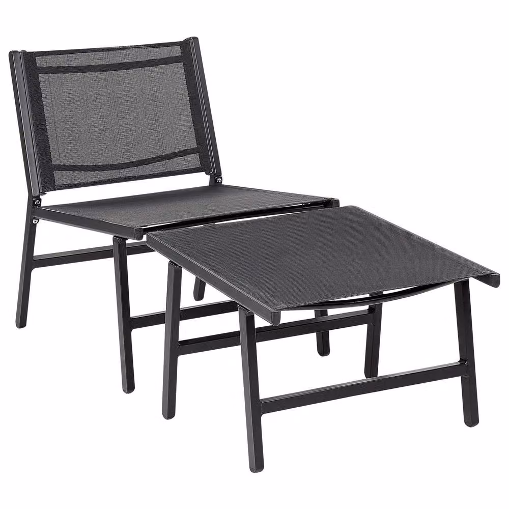 Wyld and Coco Folding Garden Chair with Footrest in Black Aluminium and Metal, W/D/H: 70 x 60 x 54 cm – 2