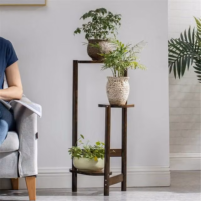 EONLION Brown Bamboo Indoor Plant Stand and Flower Shelf, Height: 75 cm, Width: 100 cm