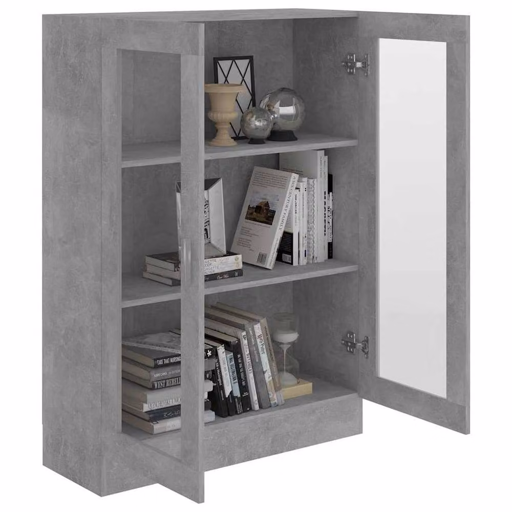 Berkfield Home Vitrine Cabinet in Concrete Grey with Glass Doors, W: 82.5 cm, D: 30.5 cm, H: 115 cm – 2