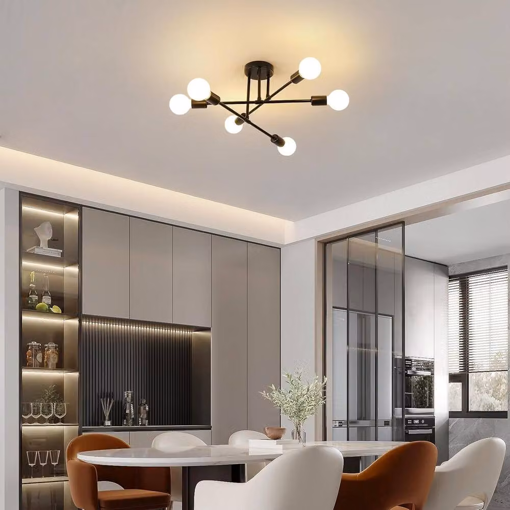 Goeco Sputnik 6-Arm Ceiling Chandelier in Black and Gold, Diameter: 52 cm – 6