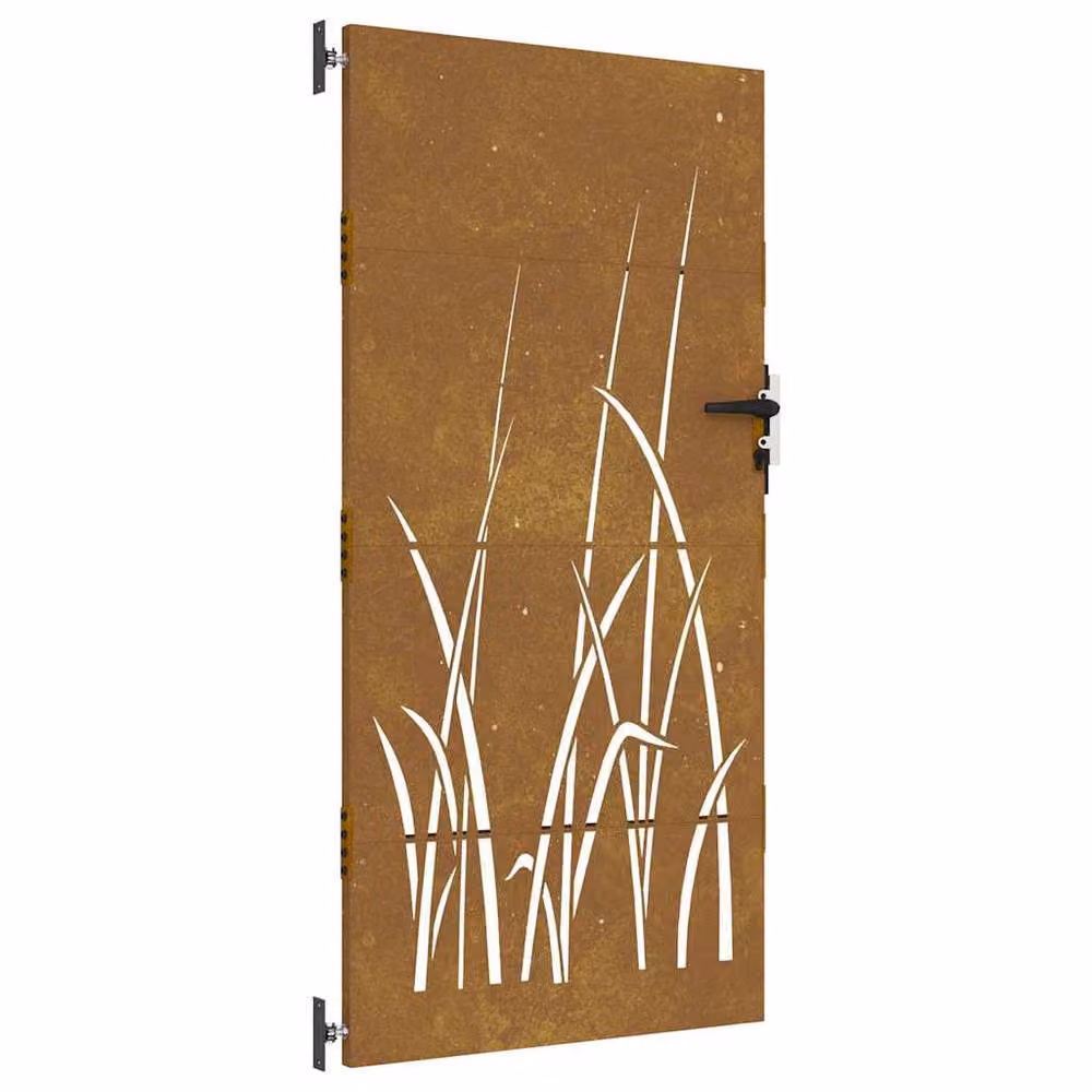 Berkfield Home Garden Gate in Brown Corten Steel with Grass Design, W: 85 cm, H: 175 cm – 2