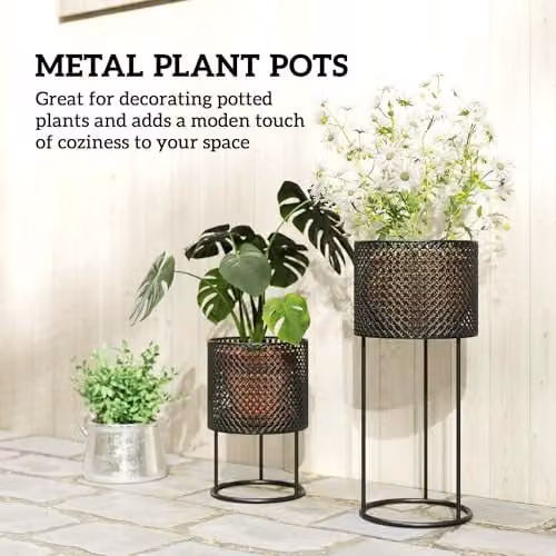 Outsunny Metal Planter Set of 2 Black Stackable Pots for Indoor and Outdoor Use – 4