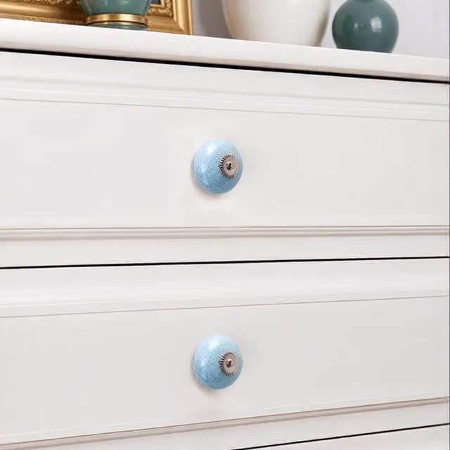 Livingandhome Set of 6 Blue Round Ceramic Furniture Knobs