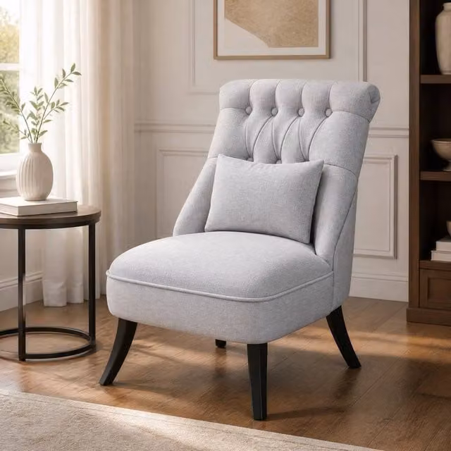 STILVORA Grey Fabric Upholstered Tub Chair with Metal and Rubberwood Frame