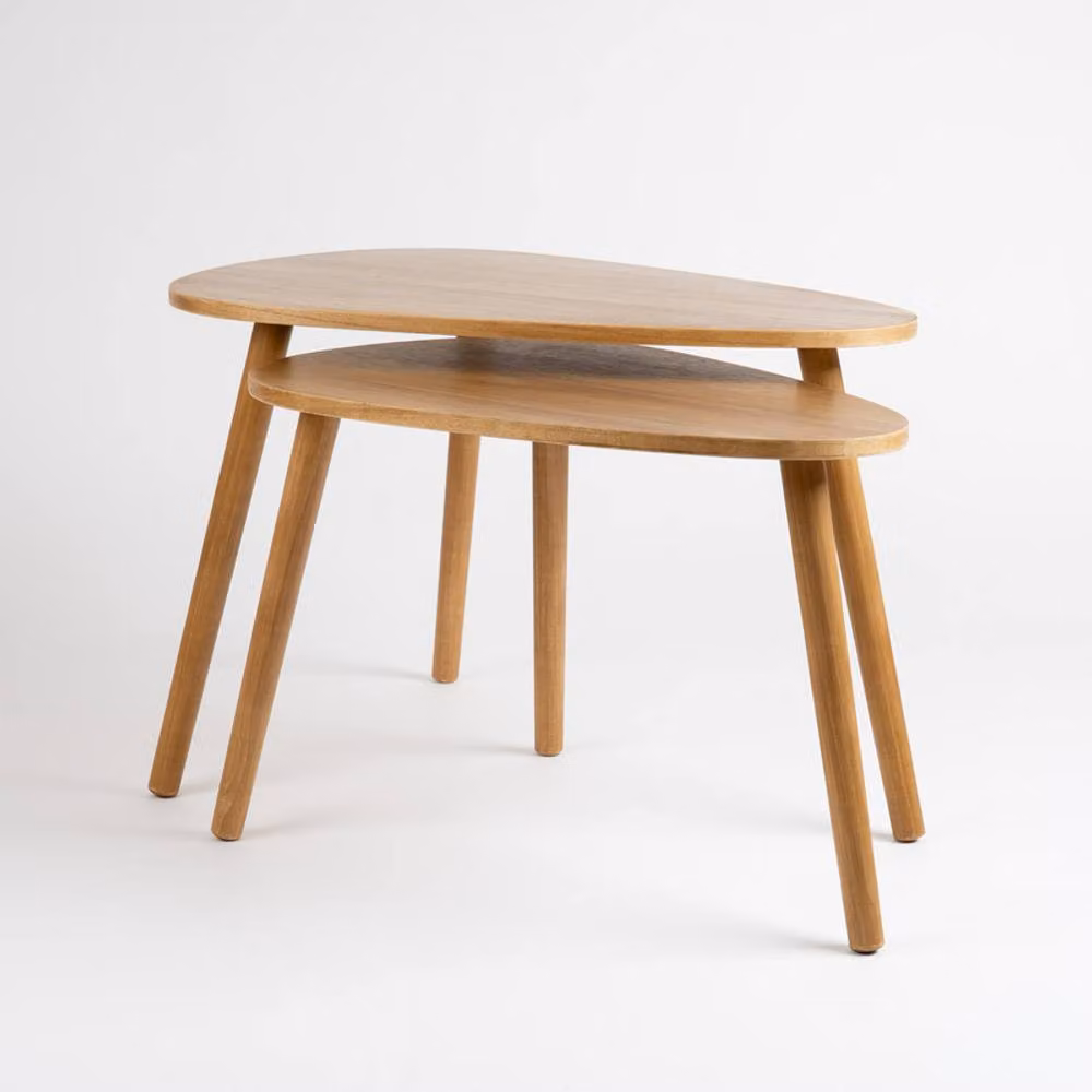 Scottish Everlastings Ltd Set of 2 Modern Oval Wooden Nesting Tables in Brown and Beige – 3