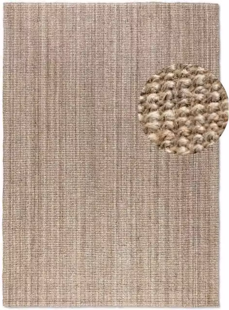 The Rugs Handwoven Plain Jute Rectangular Rug in Brown and Beige, W/D: 170 x 120 cm