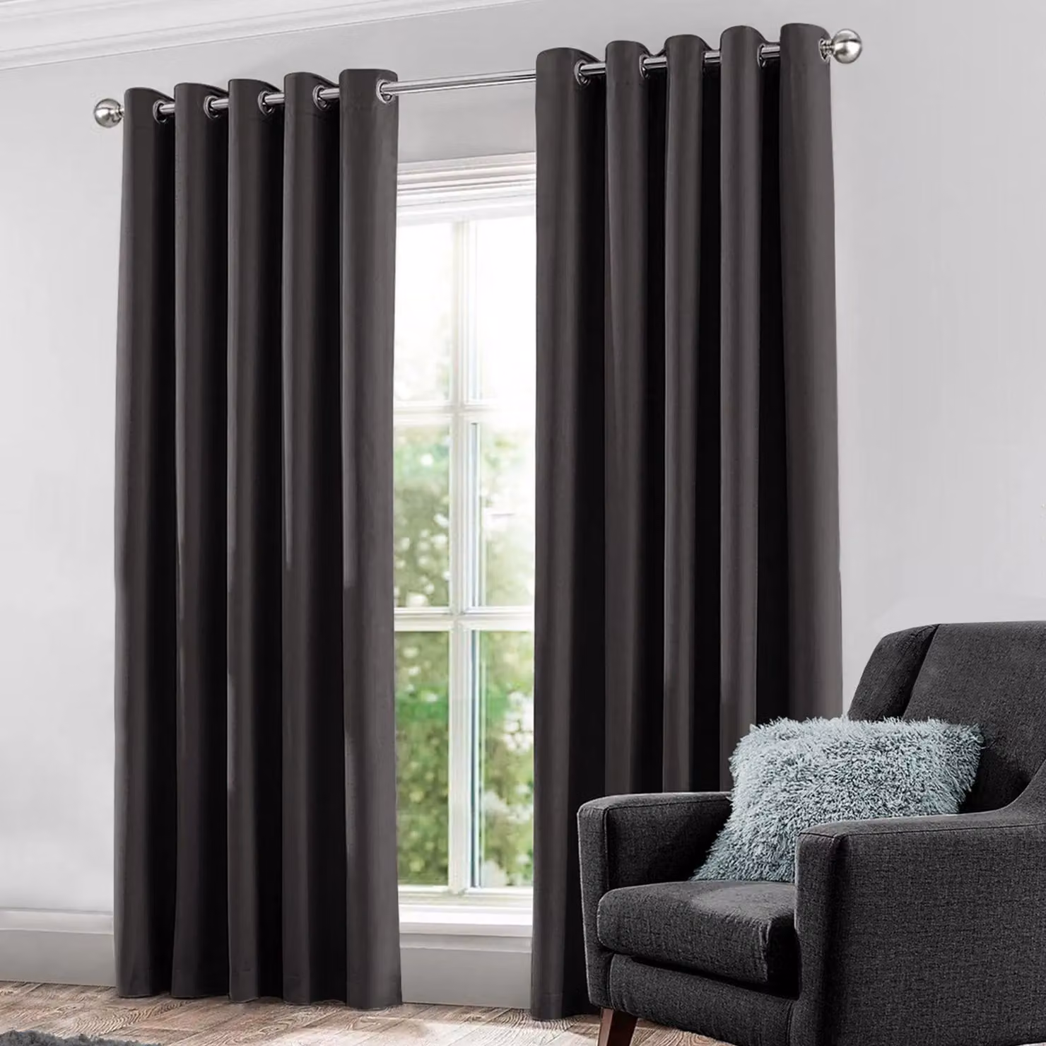 Velosso Kassidy Blackout Eyelet Curtains in Anthracite Grey, Width: 228 cm, Drop: 228 cm – 2