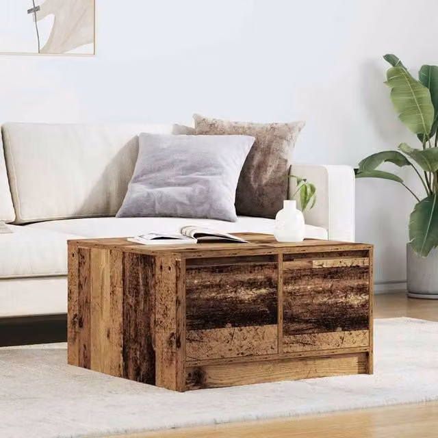 Berkfield Home Coffee Table with Drawers in Brown Old Wood, W/D/H: 70.5 x 70 x 40 cm – 1