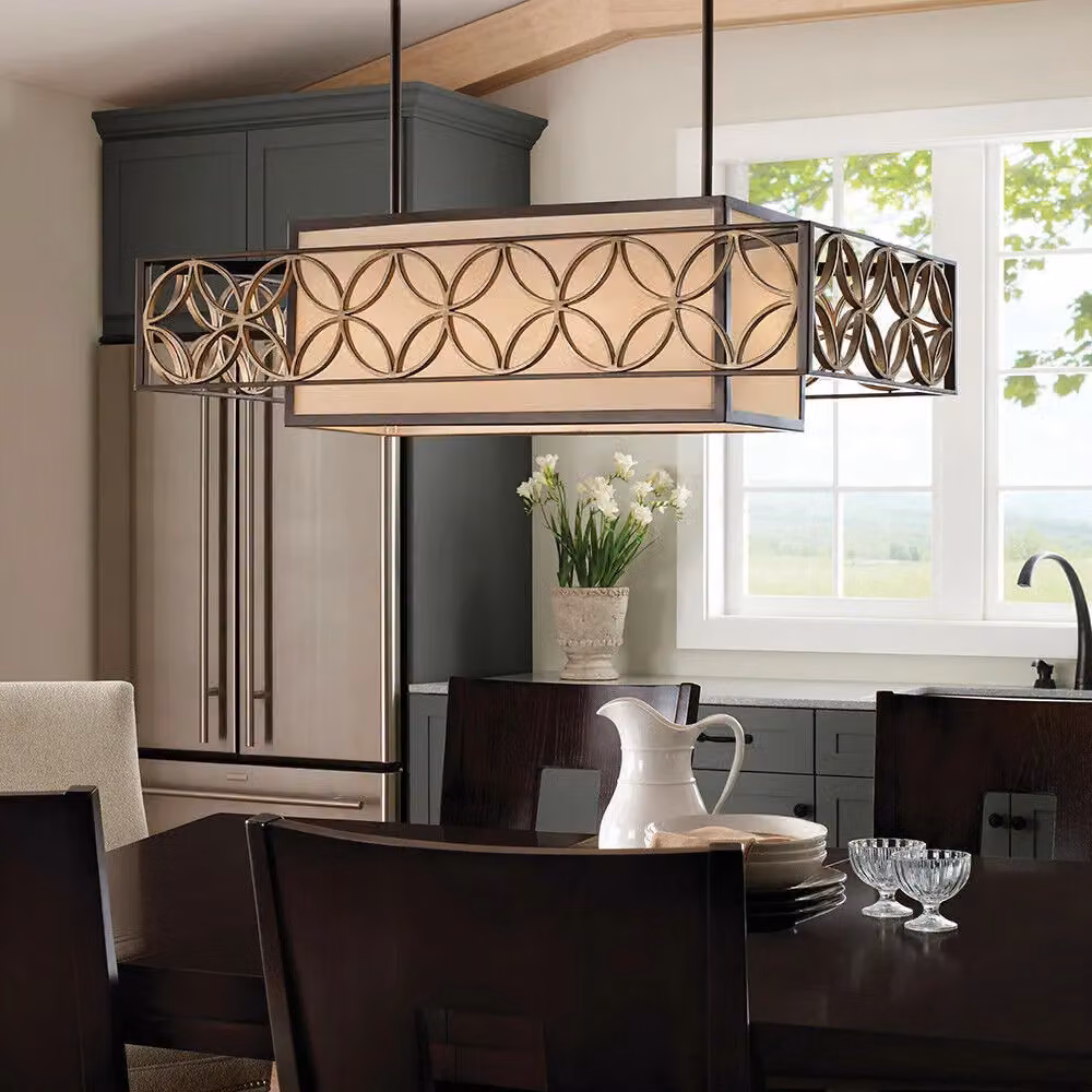 Loops 4 Bulb Chandelier Light in Heritage Bronze and Gold/Brass with E27 100W LED Compatibility – 3