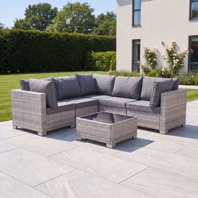 Saviano 5 Seat Modular L-Shaped Rattan Corner Set in Grey