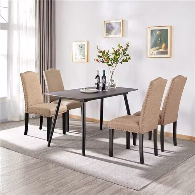 Kelvenix Set of 2 Brown Fabric Dining Chairs with Rubberwood Legs – 1