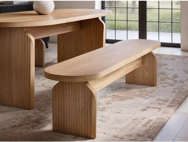 Solace+Co Varm Ribbed Scandinavian Dining Bench in Oak Brown