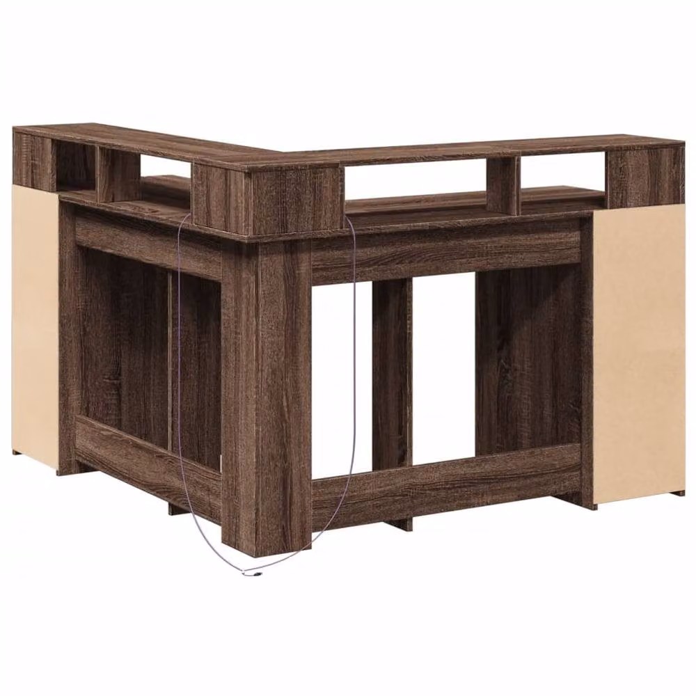 Berkfield Modern Brown Oak Corner Home Office Desk with LED Lights, W/D/H: 130 x 130 x 91 cm – 7