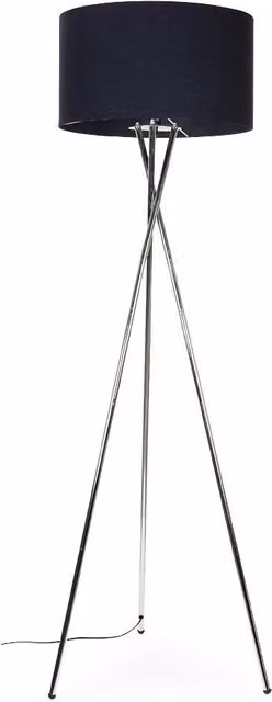 ValueLights Camden Brushed Chrome Tripod Floor Lamp with Navy Blue Fabric Drum Shade, H 154 cm x W 57 cm x D 57 cm – 1