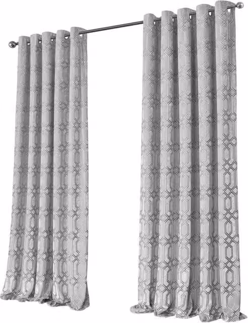 New Edge Blinds Luxe Geo Velvet Blackout Eyelet Curtains in Grey, Width: 167 cm, Drop: 183 cm