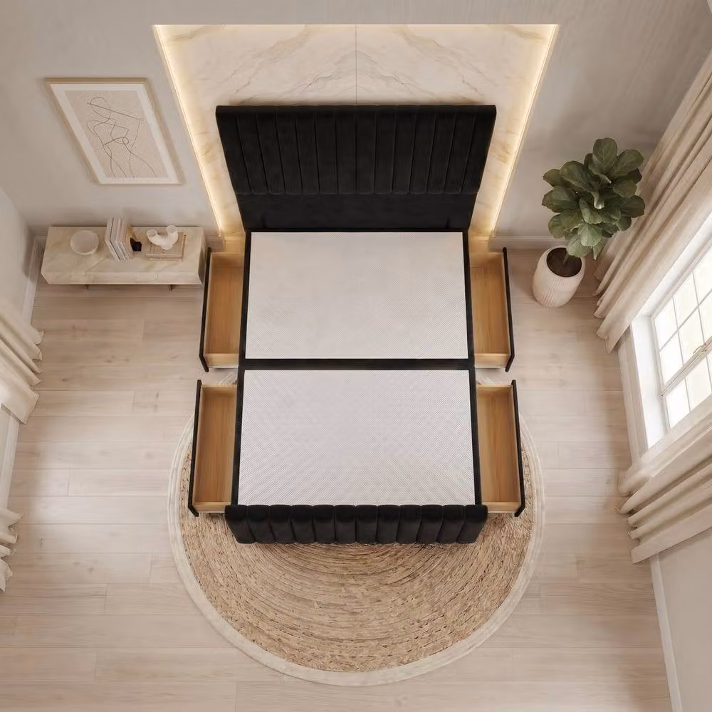 Somnior Eleanor Velvet Divan Base with 4 Drawers, 54 inch Headboard and 22 inch Footboard, Black, Double, W/D/H: 140 x 200 cm – 2