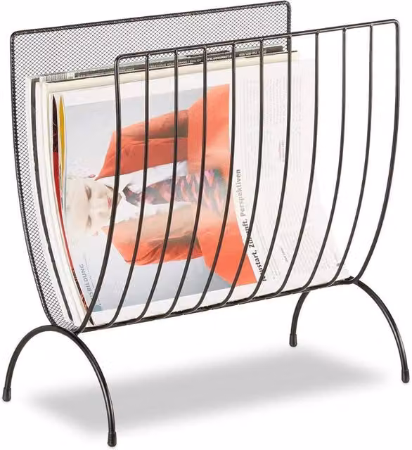 Kelvenix Modern Freestanding Metal Magazine Rack in Matt Black