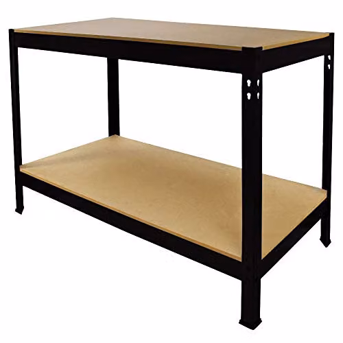 Monster Shop Heavy Duty Metal Storage Workbench with 2 Shelves, Black, W: 120 cm, D: 60 cm, H: 90 cm – 2