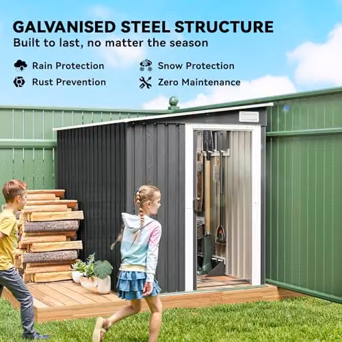 Outsunny Light Grey Metal Lean-to Garden Shed with Foundation Kit and Side Vents, W/D/H: 212.5 x 154 x 181 cm – 3