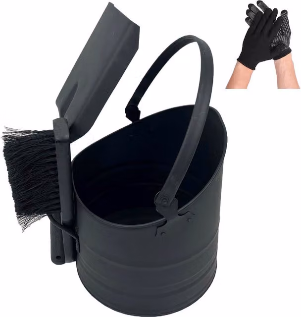 Gr8 Home Coal Bucket, Brush and Shovel Set in Black