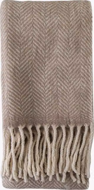 Perch & Parrow Plain Wool Throw with Fringes in Brown and Beige