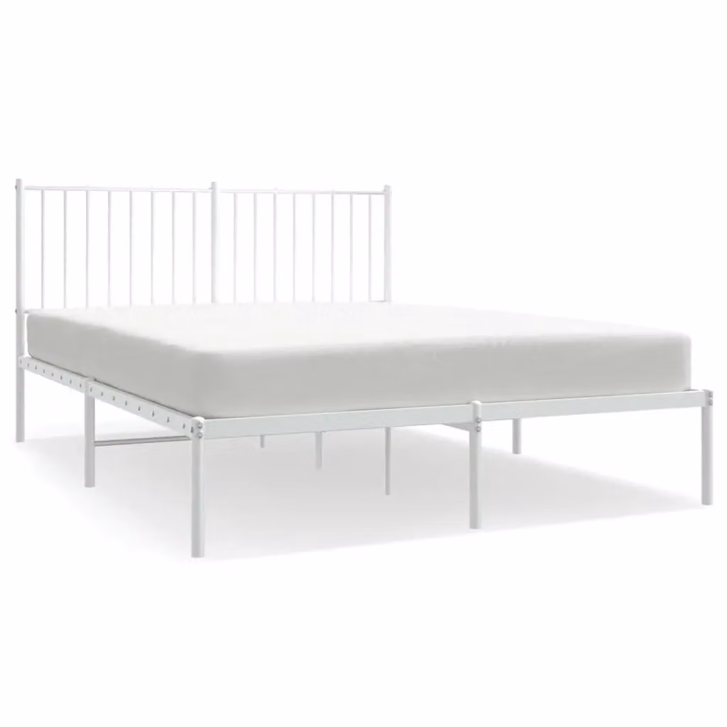 Berkfield Home Metal Bed Frame with Headboard, White, W: 140 cm, L: 200 cm – 2